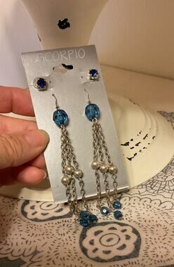 NWT Scorpio 2 PC Earrings Blue Sapphire Studs & Light Blue Silver Dangle